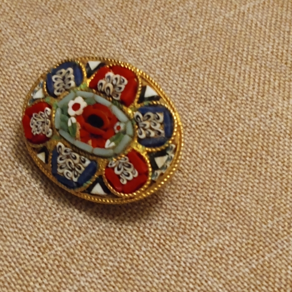 Micro Mosaic Made in Italy Stamped Oval Vintage Handmade Pin/Brooch - Picture 2 of 5